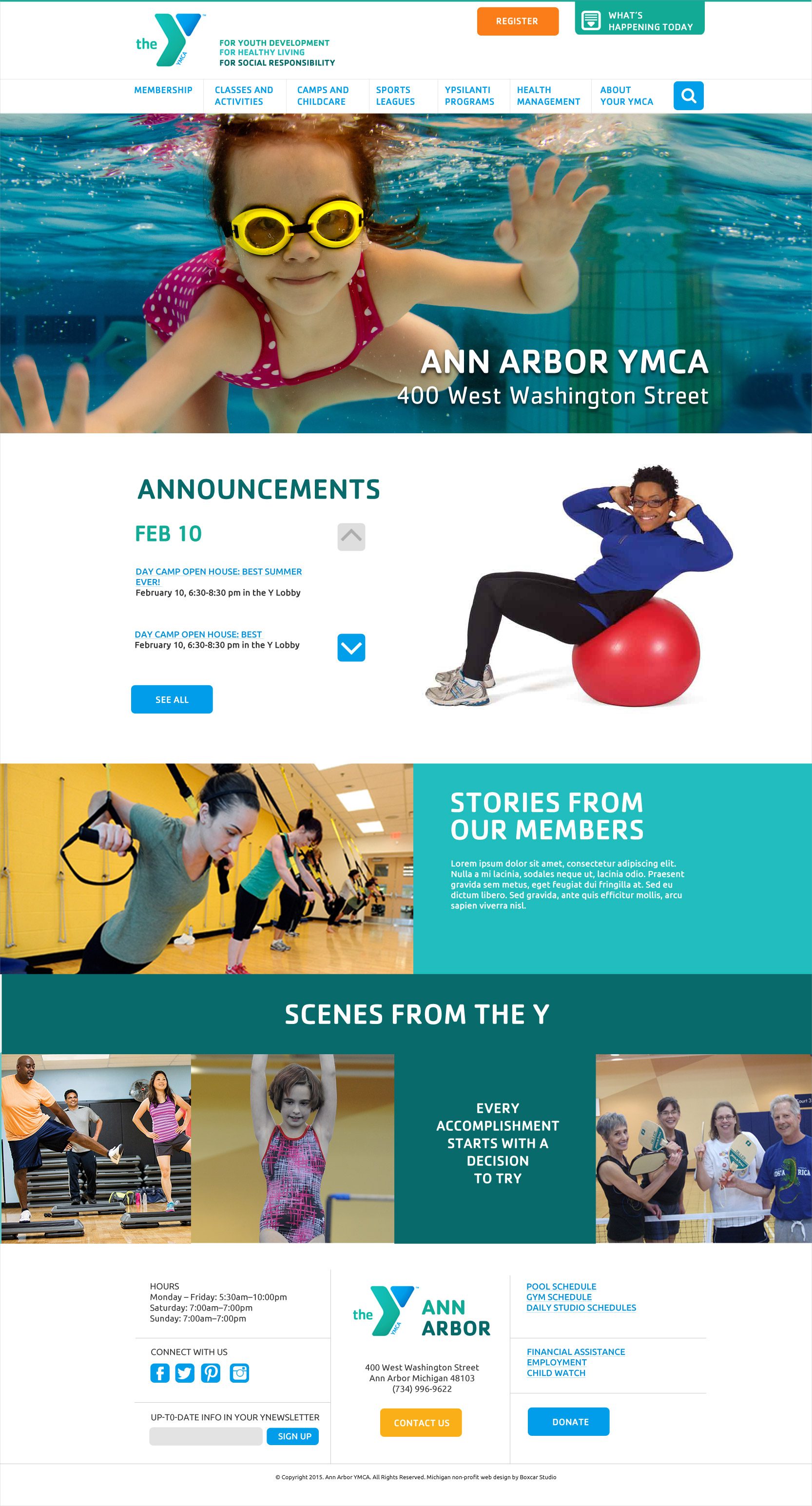 YMCA website screenshot