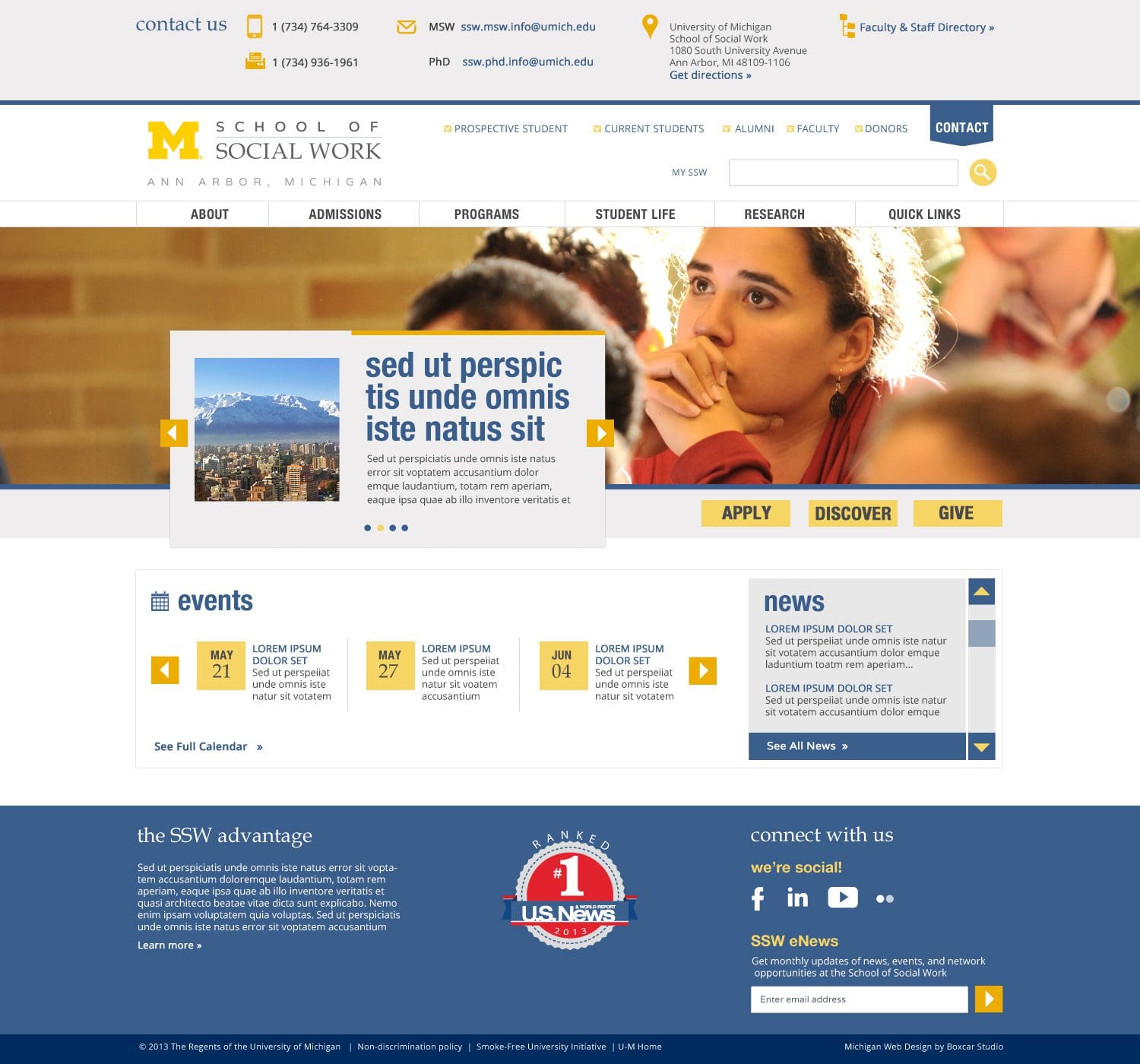 Screenshot of School of Social Work website